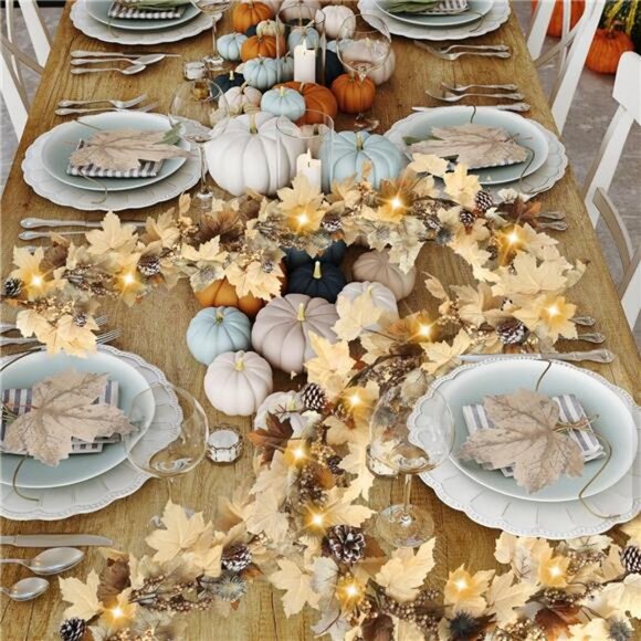 Fall Garland with Lights 6Ft Autumn Garland with Pumpkins Maple Leaves - Picture 6 of 8